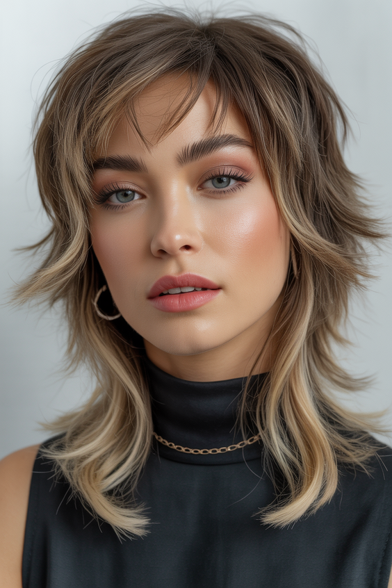 Modern wolf haircuts 2026 Dimensional Ash Brunette Wolf Cut With Framing Highlights