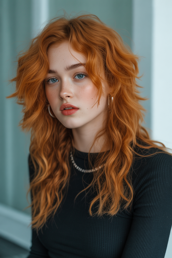 Modern wolf haircuts 2026 Warm Copper Wolf Layers With Soft Movement