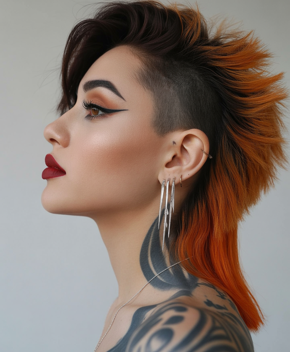 Modern wolf haircuts 2026 Fiery Two Tone Wolf Cut With Graphic Shape