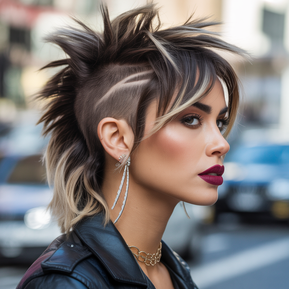 Modern wolf haircuts 2026 High Contrast Spiked Wolf Cut With Shaved Art