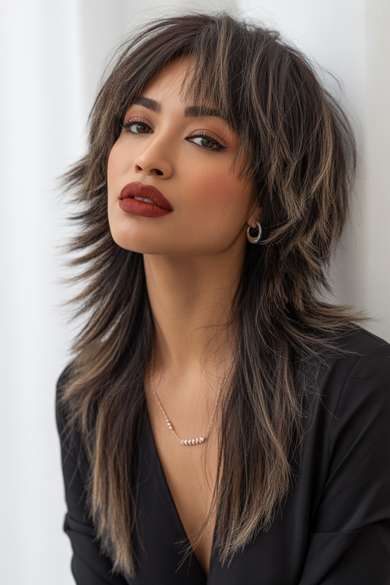 Modern wolf haircuts 2026 Layered Brunette Wolf Cut With Soft Lift