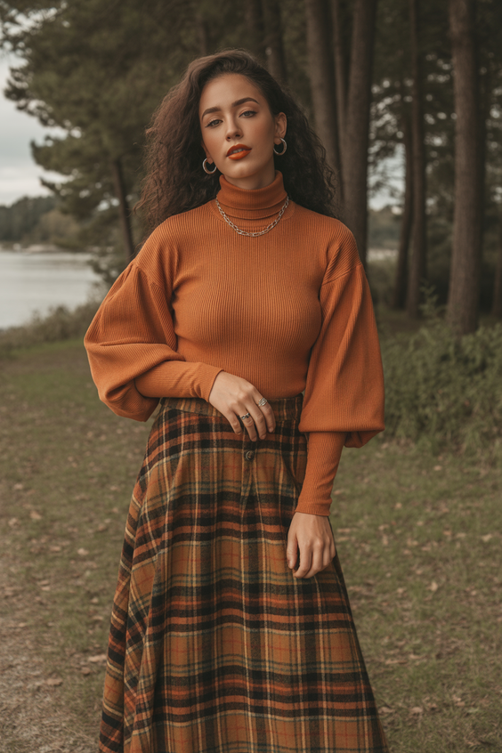 modest outfit ideas for women 2026 warm autumn tones with textured modest layers