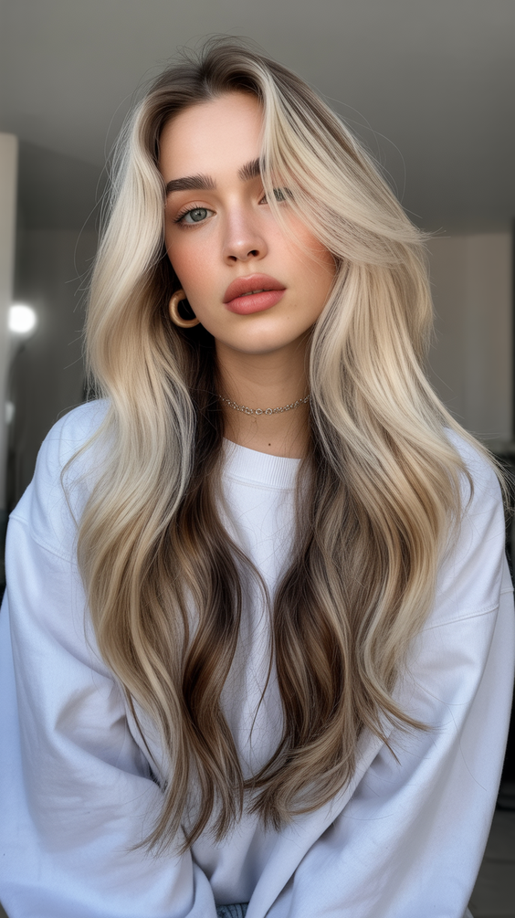 Mushroom brown hair color 2026 Soft Mushroom Brown Balayage with Blonde Veil