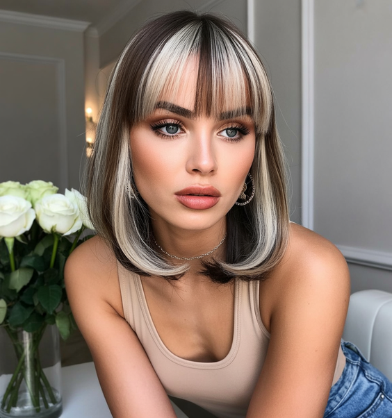 Mushroom brown hair color 2026 Mushroom Brown Bob with Blonde Money Piece