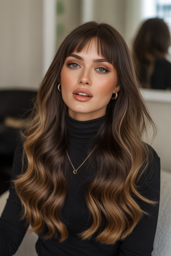 Mushroom brown hair color 2026 Rich Mushroom Brown Balayage with Soft Waves