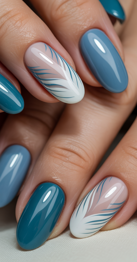 nails design ideas 2026 Muted Blue Botanical Nails