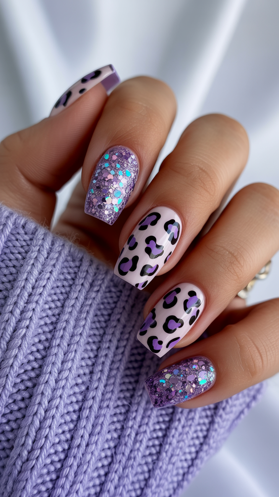 nail inspo 2026 lavender leopard sparkle