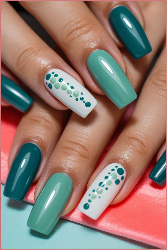 nail inspo 2026 teal green dots