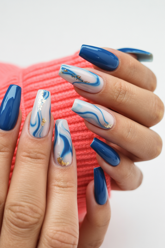 nail inspo 2026 blue marble gold