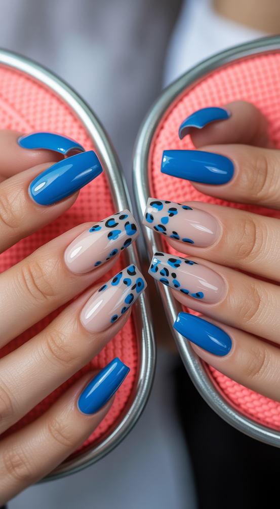 nail inspo 2026 blue leopard square