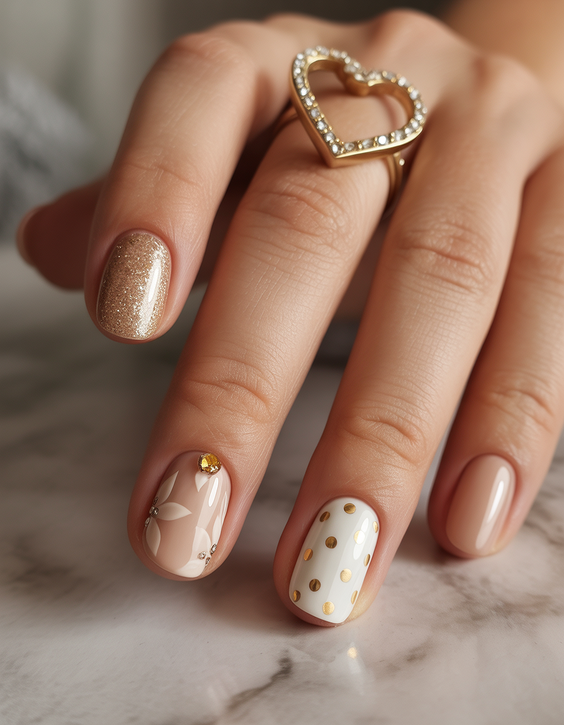 neutral nail designs 2026 soft nude gold playful accents