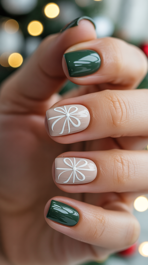 neutral nail designs 2026 green neutrals ribbon art