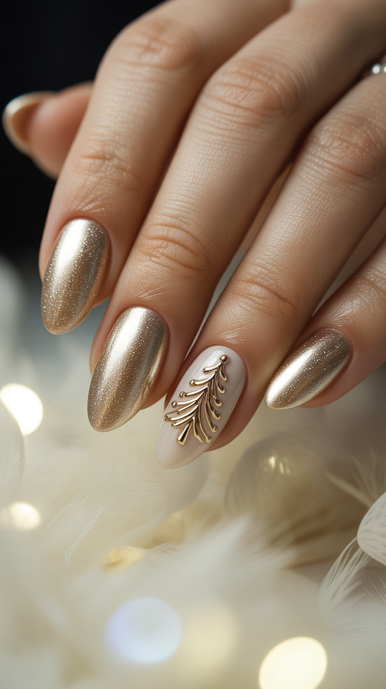 neutral nail designs 2026 champagne chrome botanical accents