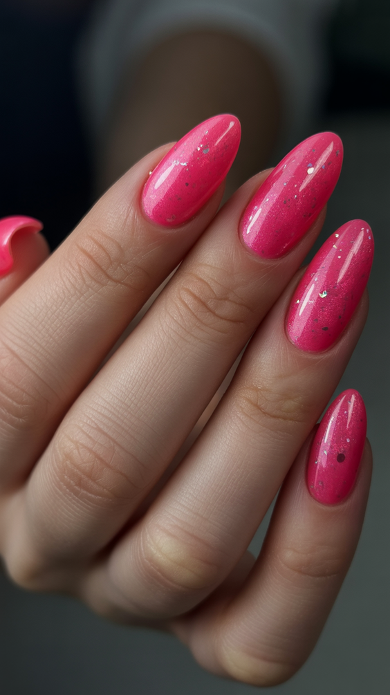 pink nails ideas 2026 bright shimmer manicure