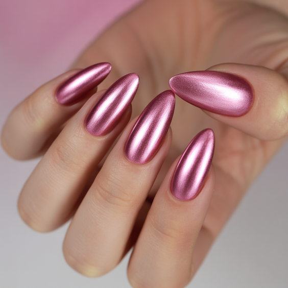 pink nails ideas 2026 rose chrome manicure