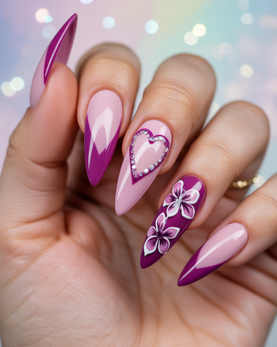 pink nails ideas 2026 almond floral design
