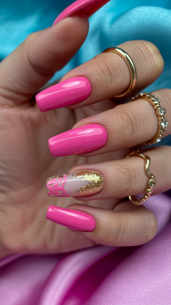 pink nails ideas 2026 square gold manicure