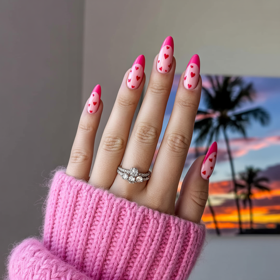 pink nails ideas 2026 soft almond heart manicure