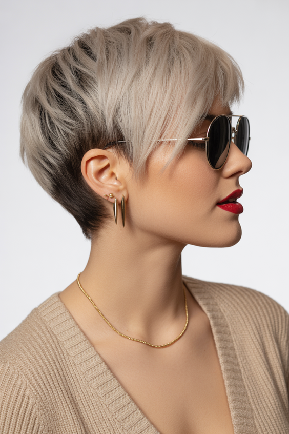 pixie hairstyles 2026 Cool Ash Pixie With Sculpted Layers