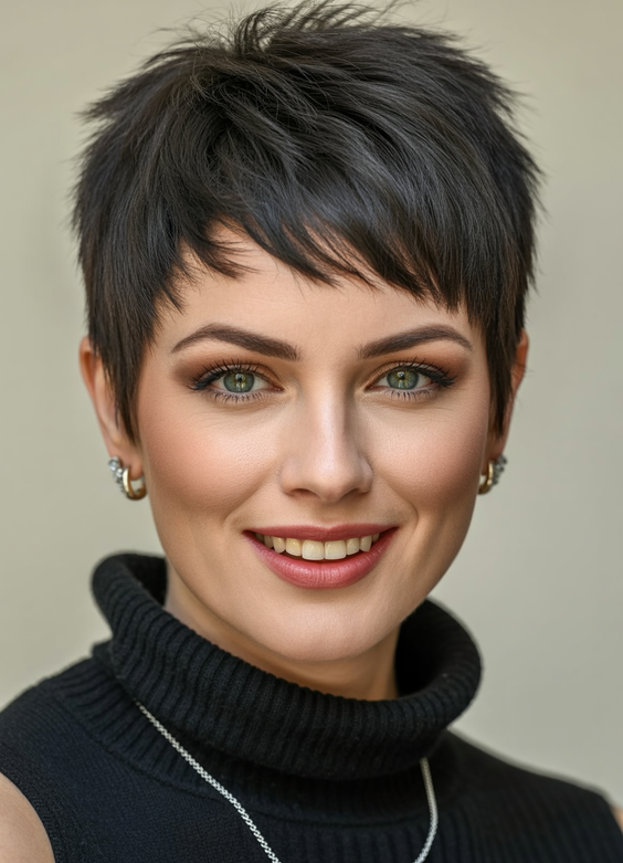 pixie hairstyles 2026 Classic Dark Pixie With Clean Fringe