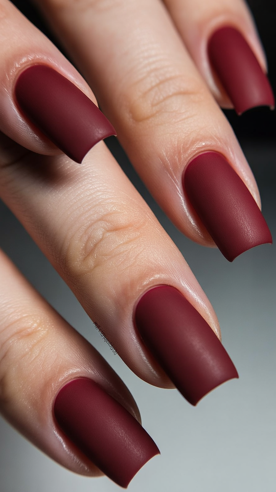 red nails dark cherry matte square