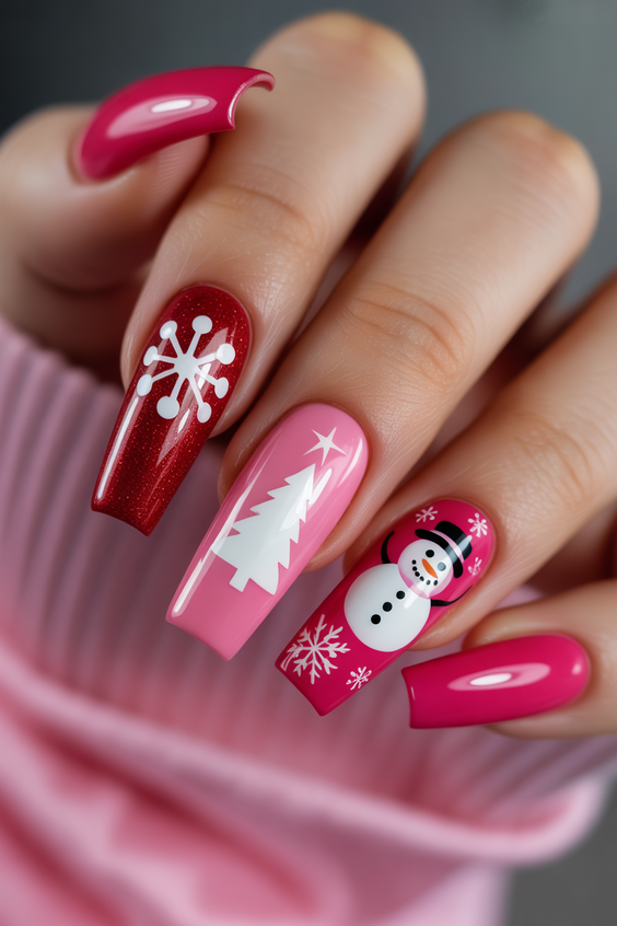 red nails christmas pink art