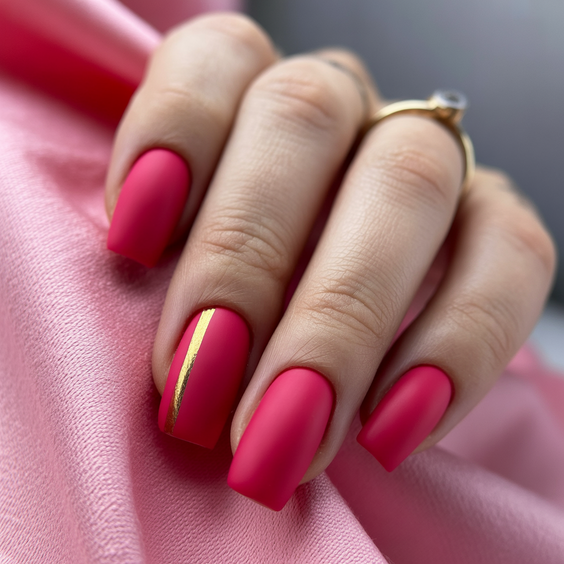 red nails matte gold line