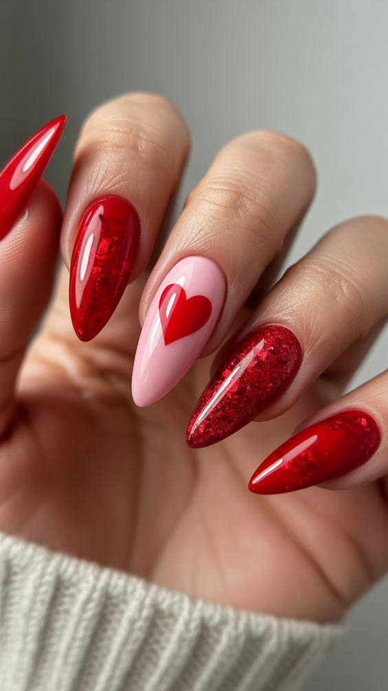 red nails ideas 2026 cherry heart