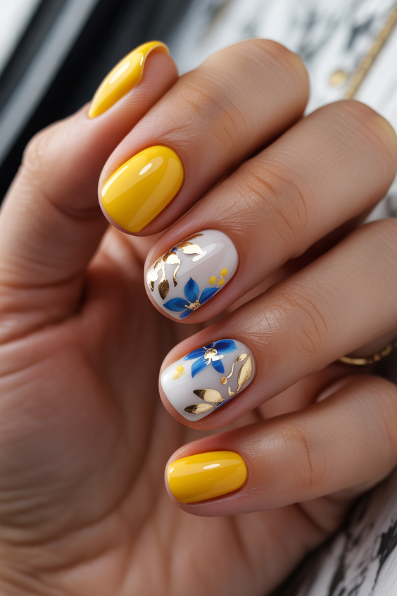 short acrylic nail designs 2026 sunny florals