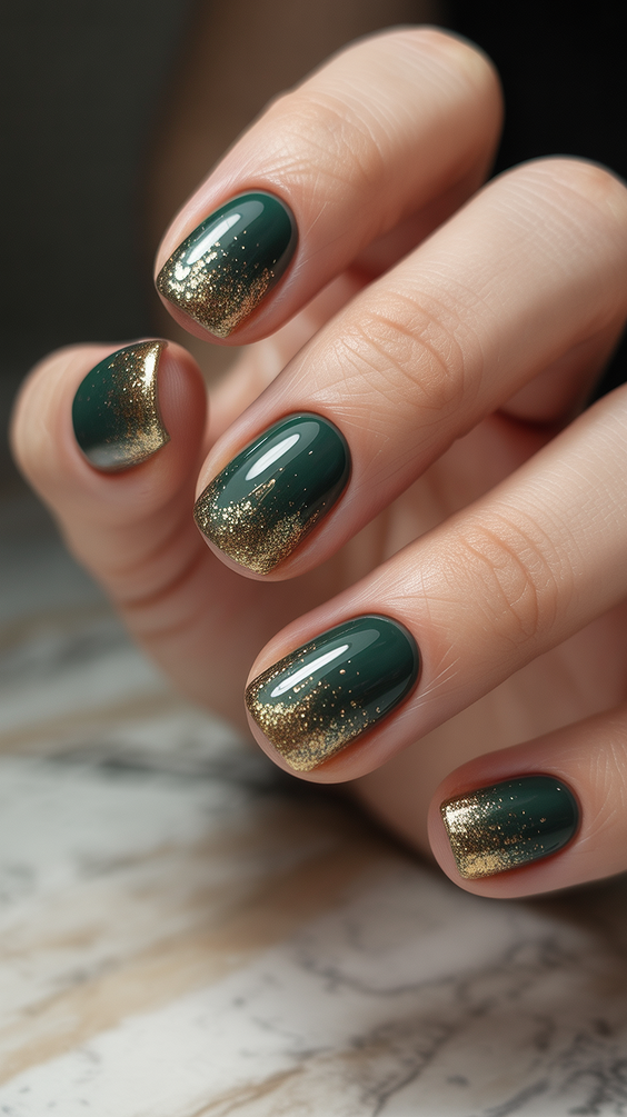 short acrylic nails designs green gold fade