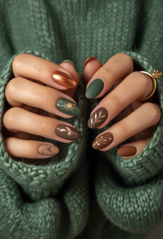 short acrylic nails designs earthy botanical