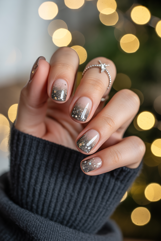 short acrylic nails designs nude glitter fade