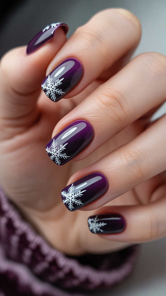short acrylic nails designs plum snowflake