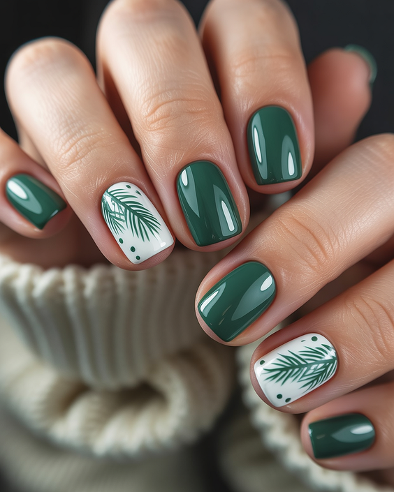 short acrylic nails designs green botanical