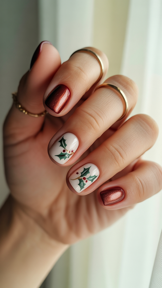 short acrylic nails designs copper holly