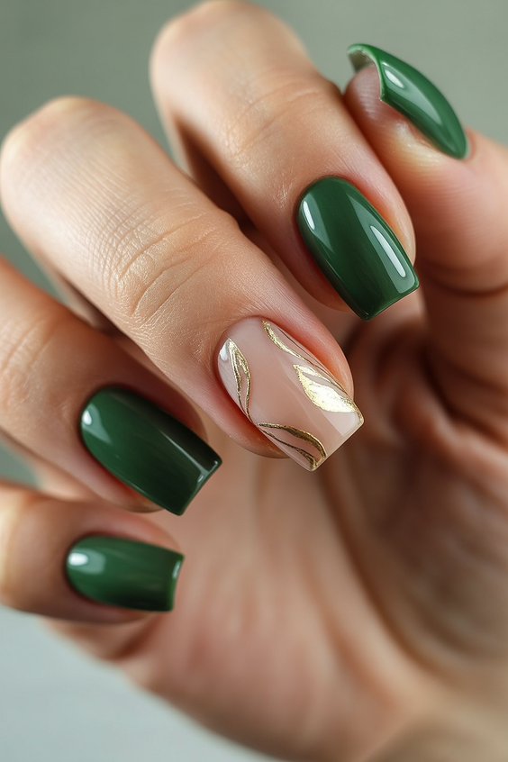 short acrylic nail designs 2026 green gold