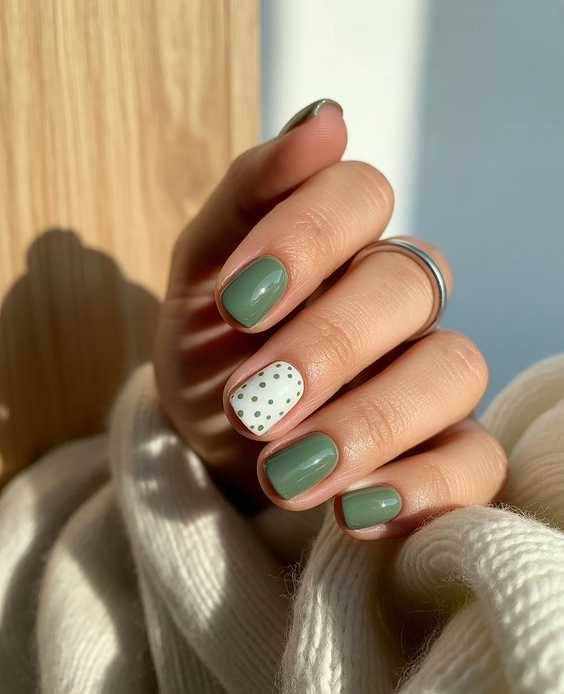 short acrylic nail designs 2026 sage dots