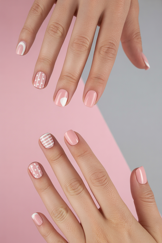 short nails ideas Delicate Pink Patterns With a Playful Finish