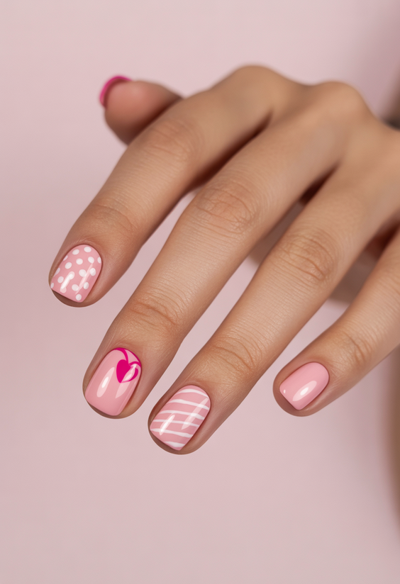 short nails ideas Soft Pink Play With Minimal Graphic Accents