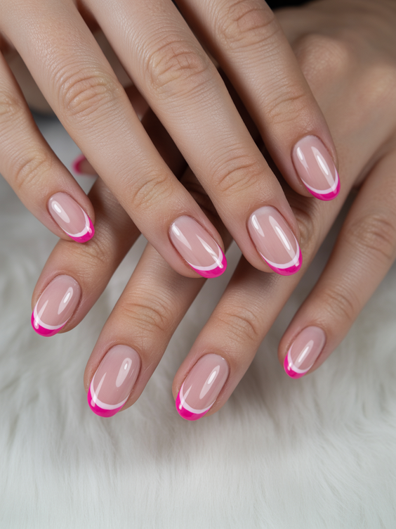 short nails ideas Hot Pink French With a Modern Curve