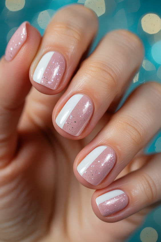 short nails ideas Milky Pink With Clean White Panels