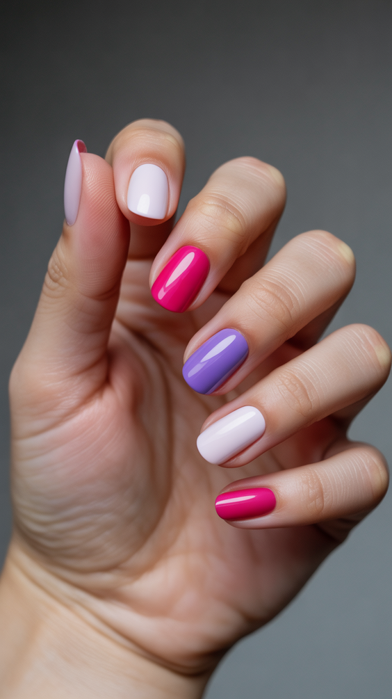 simple nails trend 2026 Playful Color-Blocked Short Nails