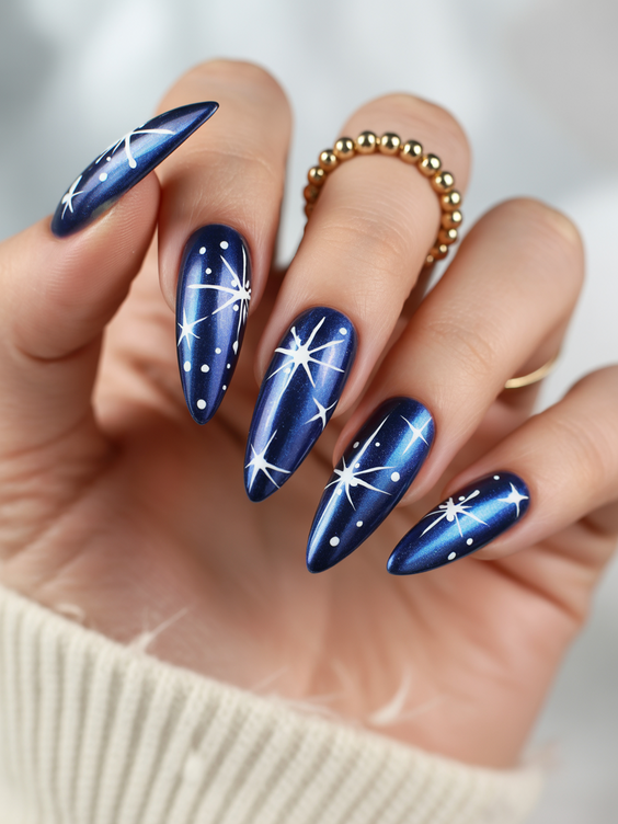 simple nails trend 2026 Deep Blue Starry Nails