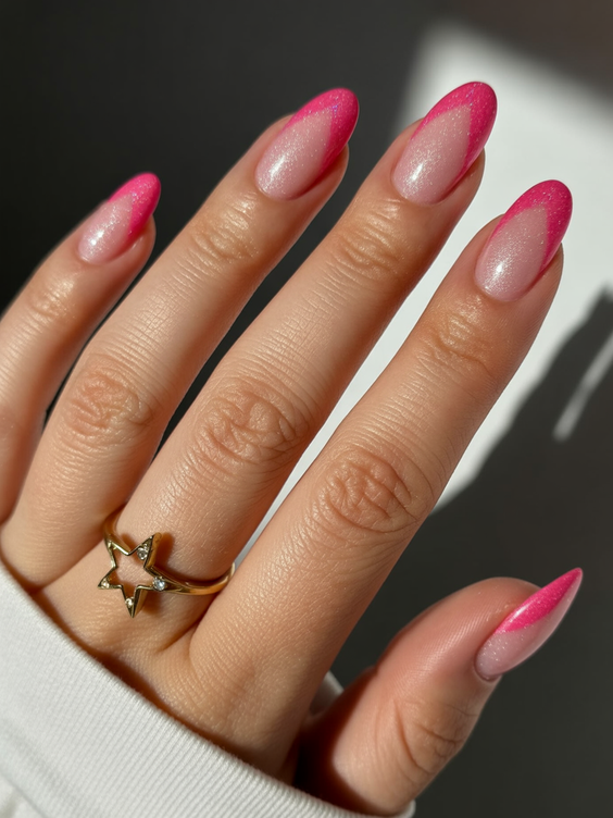 simple nails trend 2026 Soft Pink Gradient Almond Nails
