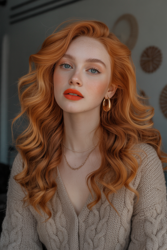 soft hair color for warm skin tone 2026 velvety copper waves with soft golden depth