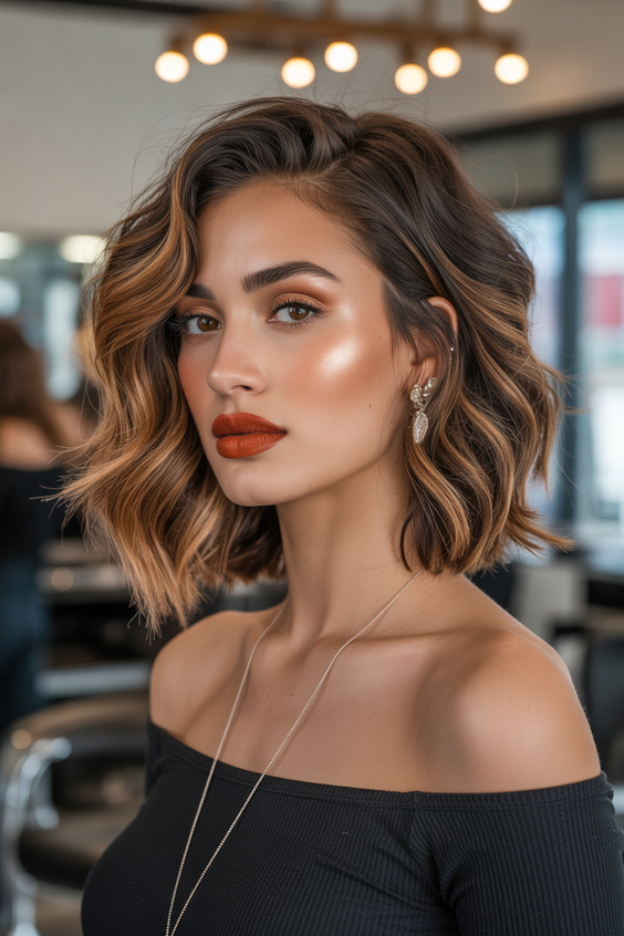 soft hair color for warm skin tone 2026 honey bronze balayaged bob with soft texture