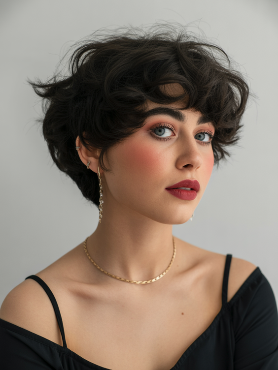 Stylish hairstyles for round faces 2026 Soft Tousled Pixie Volume