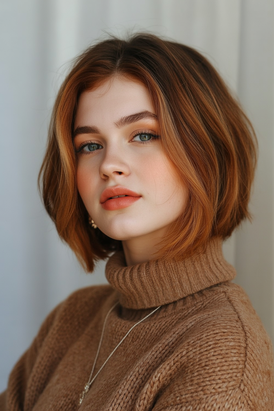 stylish hairstyles for round faces 2026 Soft Chestnut Round Bob With Natural Lift