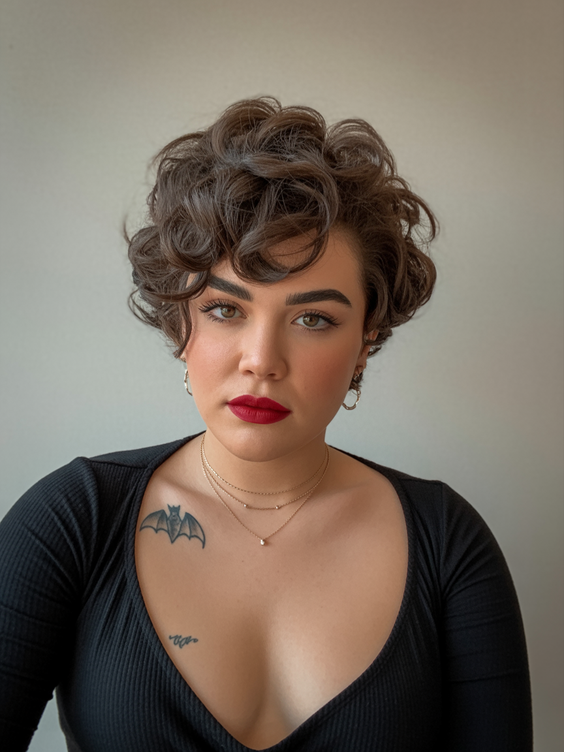 stylish hairstyles for round faces 2026 Short Curly Sculpted Pixie Bob