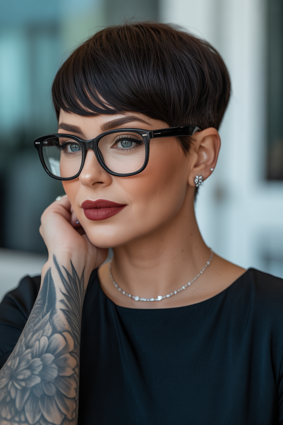 Stylish hairstyles for round faces 2026 Minimal Chic Micro Fringe Pixie